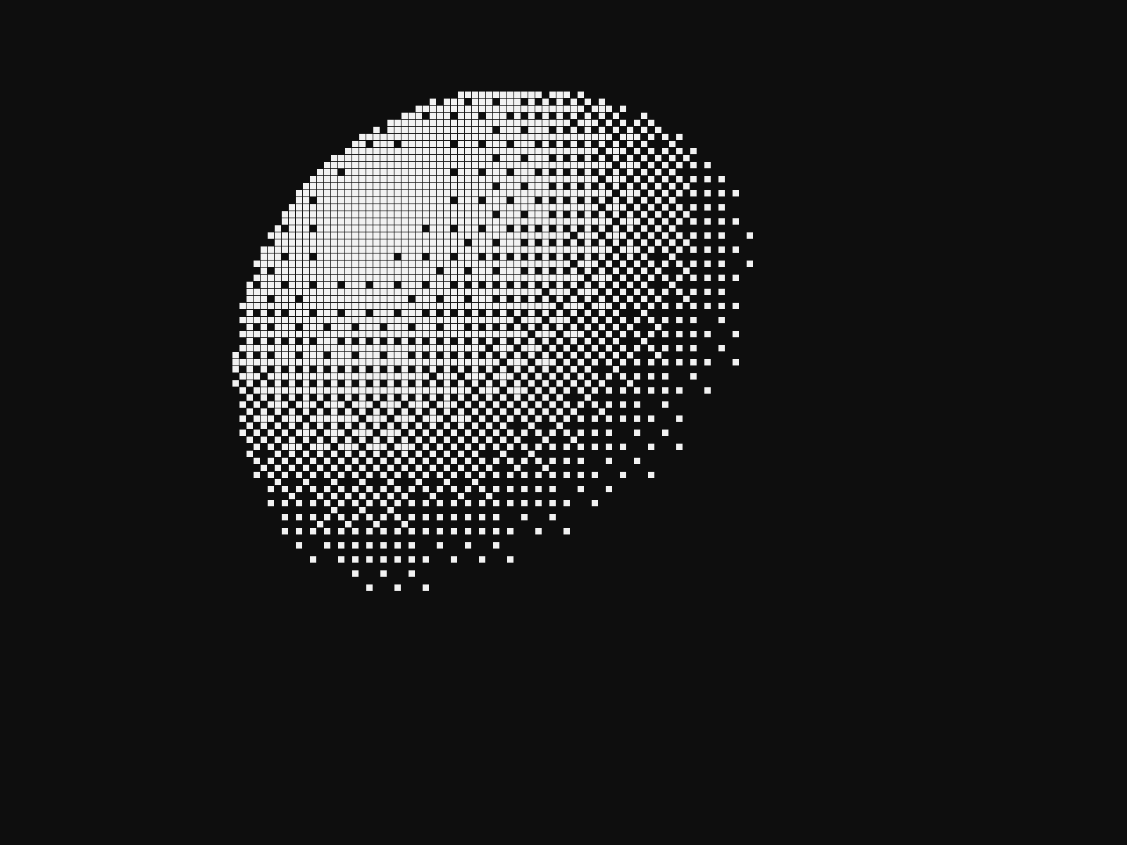 A sphere printed in 1-bit dots (sample artwork).