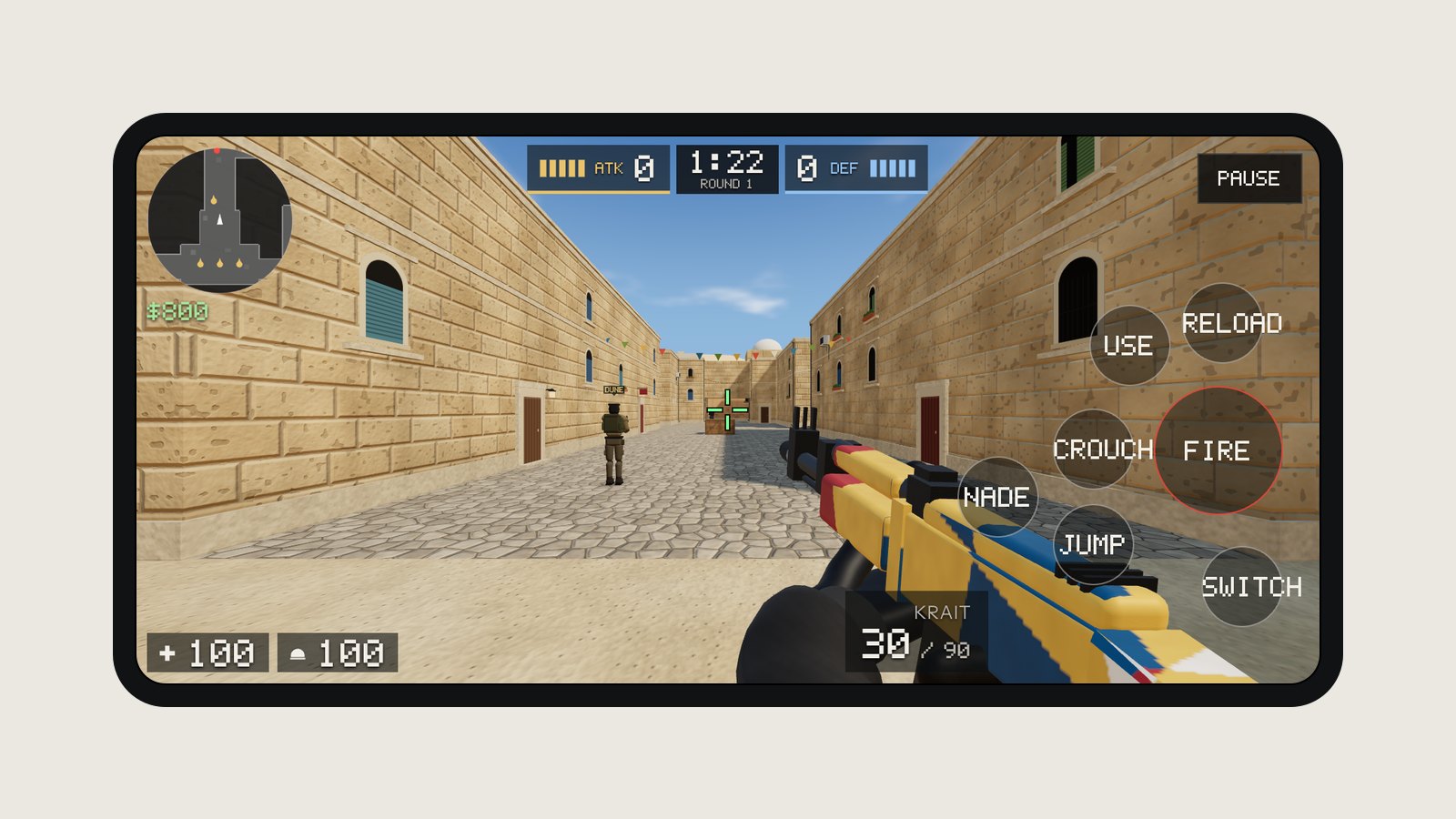 On a phone, turned sideways, with touch controls.